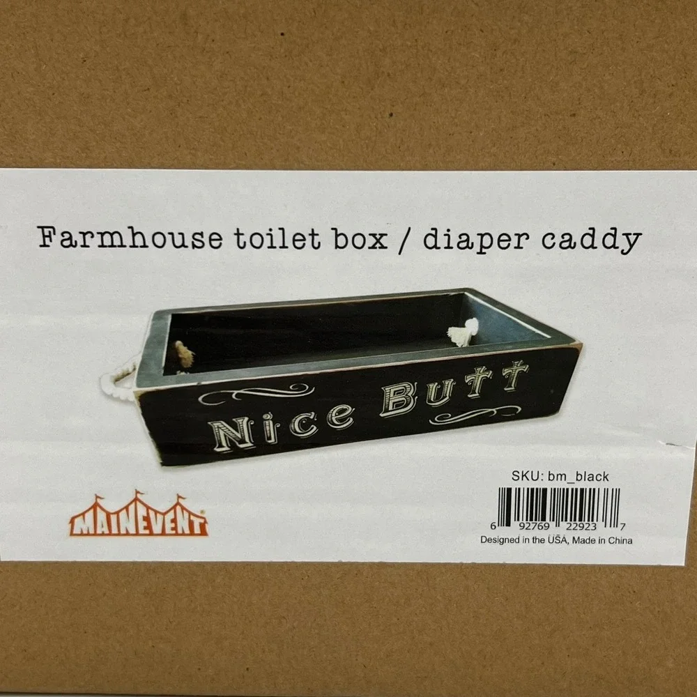Main Event Toilet Box Diaper Caddy Large Black Wood Nice Butt Like New